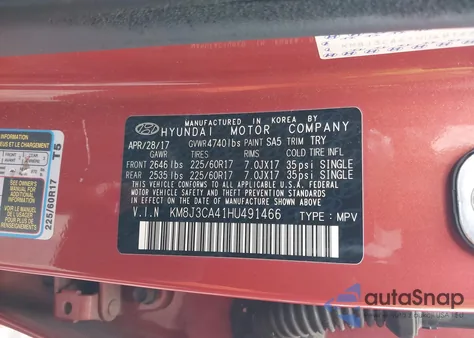 2017 Hyundai Tucson Se Plus from USA, damaged, VIN KM8J3CA41HU491466